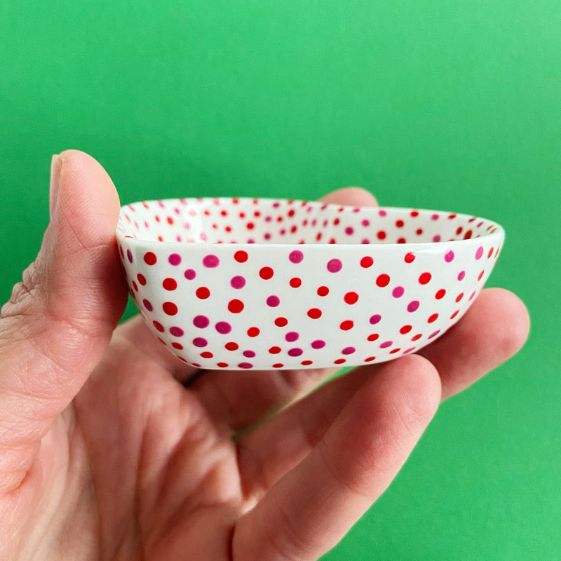 Red Dots All Over - Hand Painted Porcelain Heart Bowl