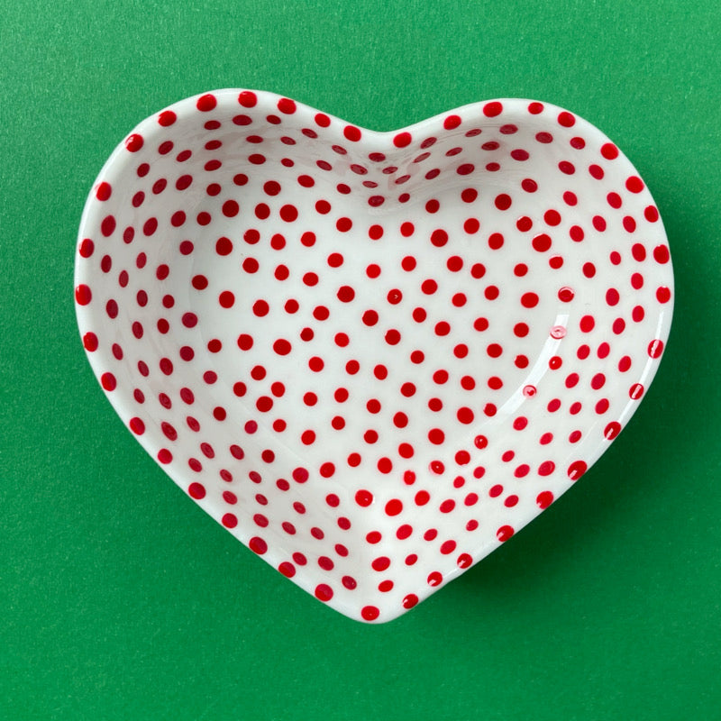 Red Dots All Over - Hand Painted Porcelain Heart Bowl