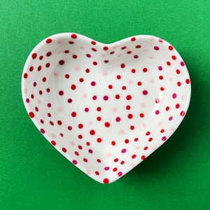 Red and Pink Dots All Over - Hand Painted Porcelain Heart Bowl