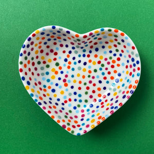 Rainbow Dot All Over 2 - Hand Painted Porcelain Heart Bowl
