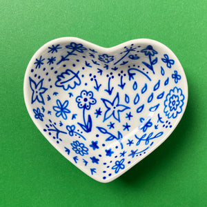 Blue Floral 3 - Hand Painted Porcelain Heart Bowl