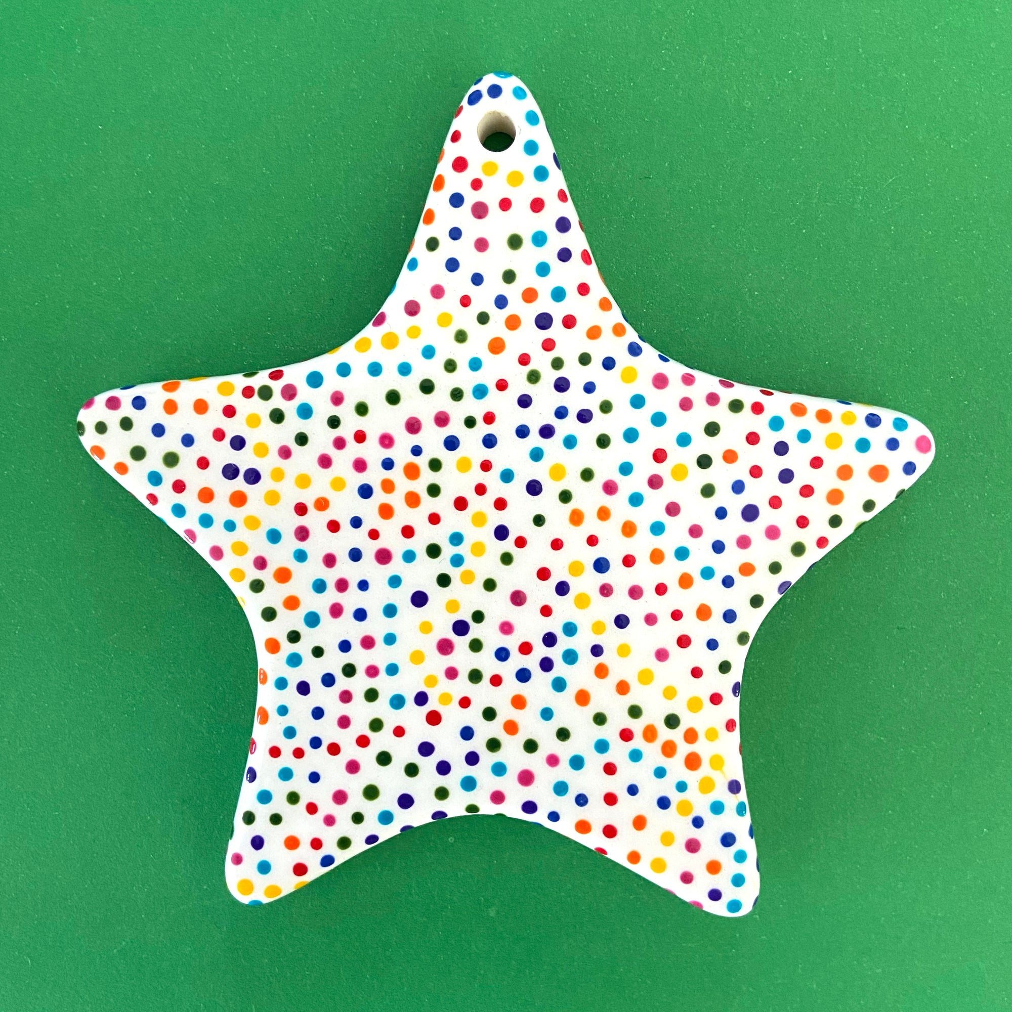 Rainbow Dot B - Hand Painted Star Ornament