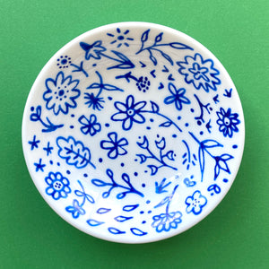 Blue Floral 2 - Hand Painted Porcelain Round Bowl