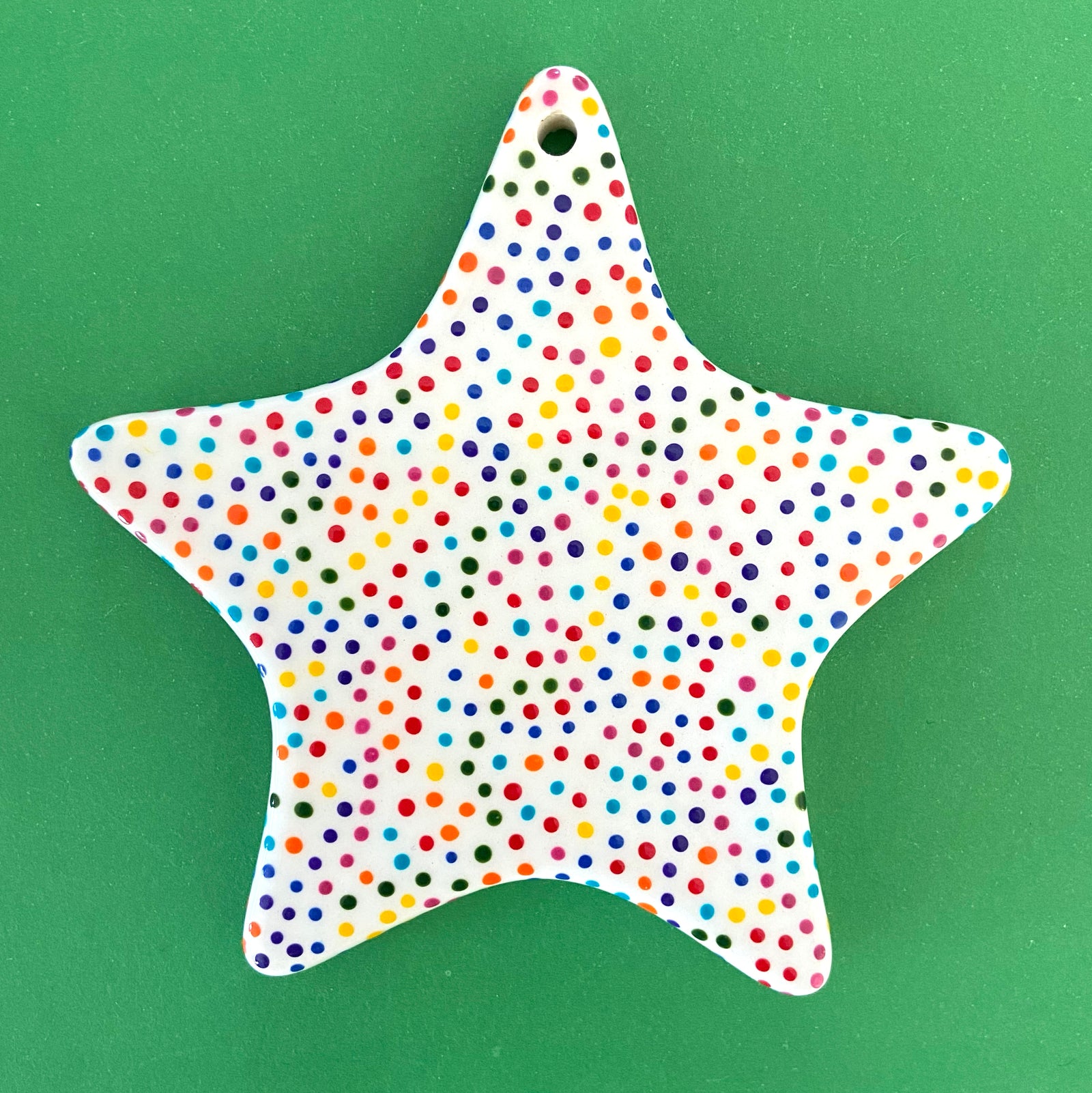 Rainbow Dot B - Hand Painted Star Ornament