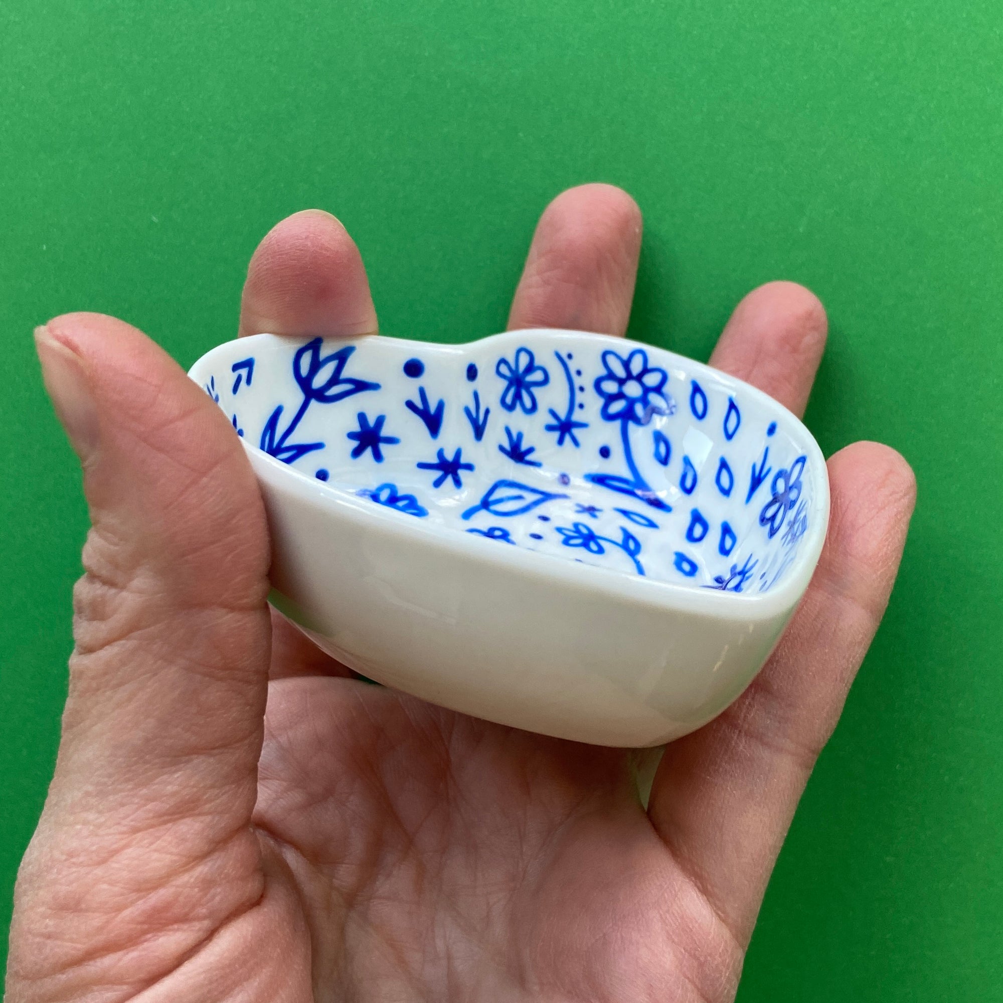 Blue Floral 2 - Hand Painted Porcelain Heart Bowl