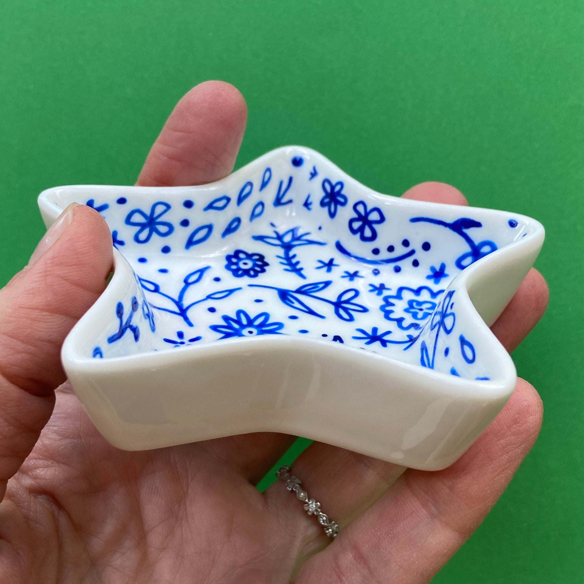 Blue Floral - Hand Painted Porcelain Star Dish