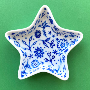 Blue Floral - Hand Painted Porcelain Star Dish