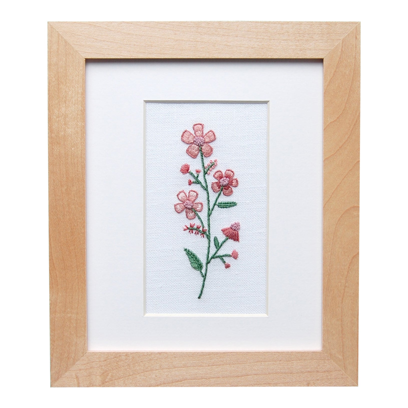 Single Flower in Shades of Pink Hand Embroidered Art