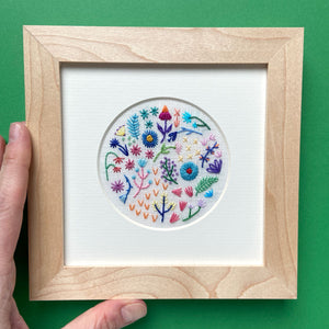 Mini Rainbow Flowers Style 1 on Cream Linen Hand Embroidered Art