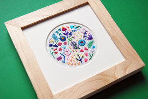 Mini Rainbow Flowers Style 1 on Cream Linen Hand Embroidered Art