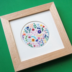 Mini Rainbow Flowers Style 2 on Cream Linen Hand Embroidered Art