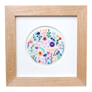 Mini Rainbow Flowers Style 2 on Cream Linen Hand Embroidered Art