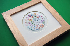 Mini Pastel Flowers (3") on White Linen Hand Embroidered Art