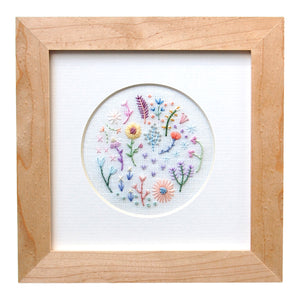 Mini Pastel Flowers (3") on White Linen Hand Embroidered Art