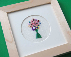 Beaded Floral Bouquet 2 on Cream Linen Hand Embroidered Art