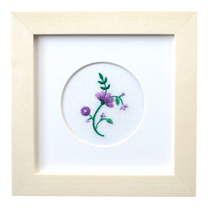 Single Flower (Purple) on White Linen Hand Embroidered Art