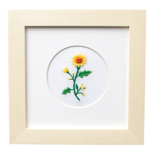 Single Flower (Yellow) on White Linen Hand Embroidered Art
