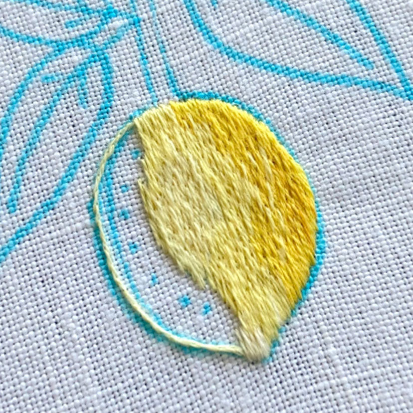 Lemon on the Vine on White Linen Hand Embroidered Art