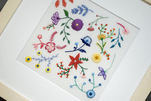 Pastel Floral Field (6.75") on Cream Linen Hand Embroidered Art