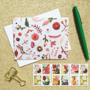 Hand Embroidered Photo Stationery - Pink and Red Flowers