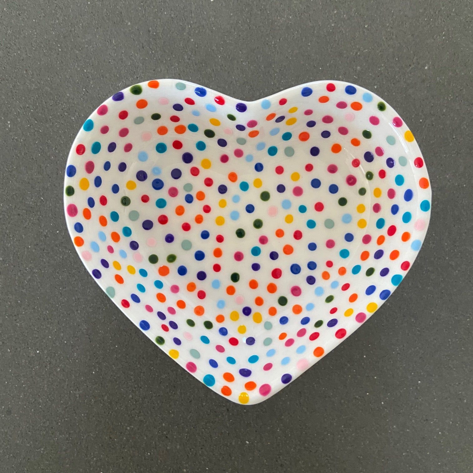 RESERVED for KM - Rainbow Dot All Hand Painted Porcelain Heart Bowl
