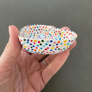 RESERVED for KM - Rainbow Dot All Hand Painted Porcelain Heart Bowl