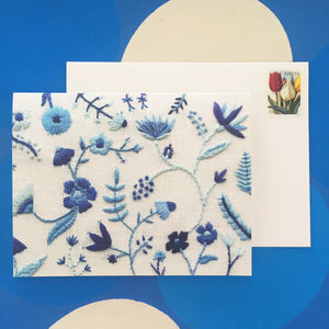 Hand Embroidered Photo Stationery - Blue Flowers