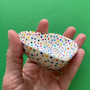 Rainbow Dot All Over 4 - Hand Painted Porcelain Heart Bowl