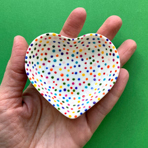 Rainbow Dot All Over 4 - Hand Painted Porcelain Heart Bowl