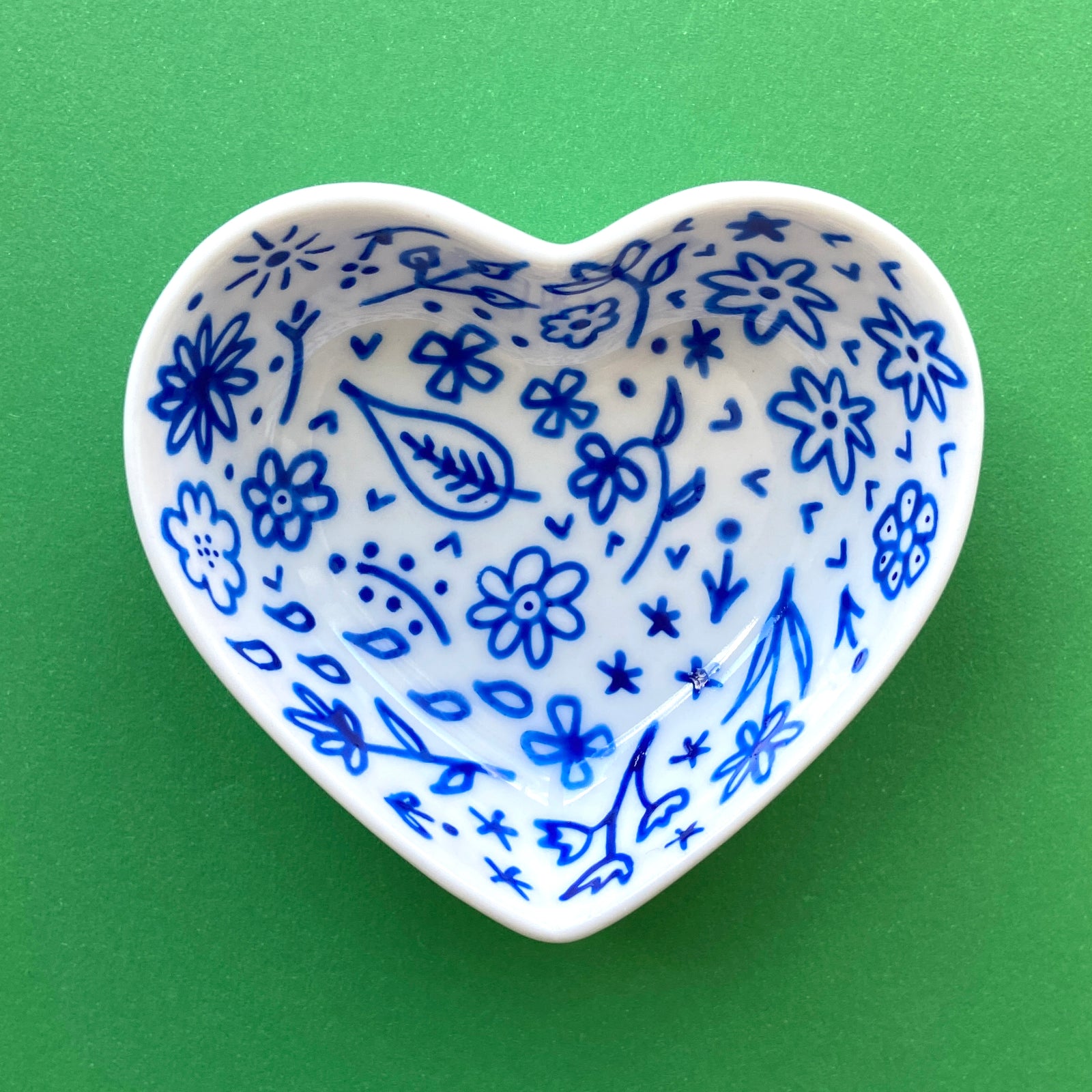 Blue Floral 3 - Hand Painted Porcelain Heart Bowl