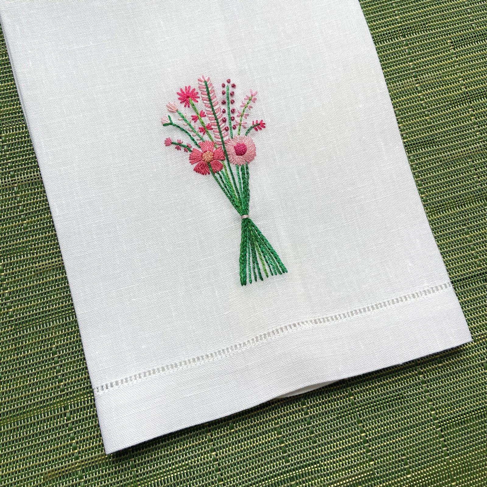 Happy Cactus Designs Hand Embroidered Guest Towel • Image and Design Copyright Happy Cactus Designs