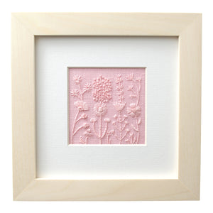 Monochromatic Pink Flowers (2.5") on Pink Linen Hand Embroidered Art