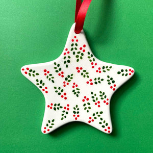 Holly - Hand Painted Star Ornament