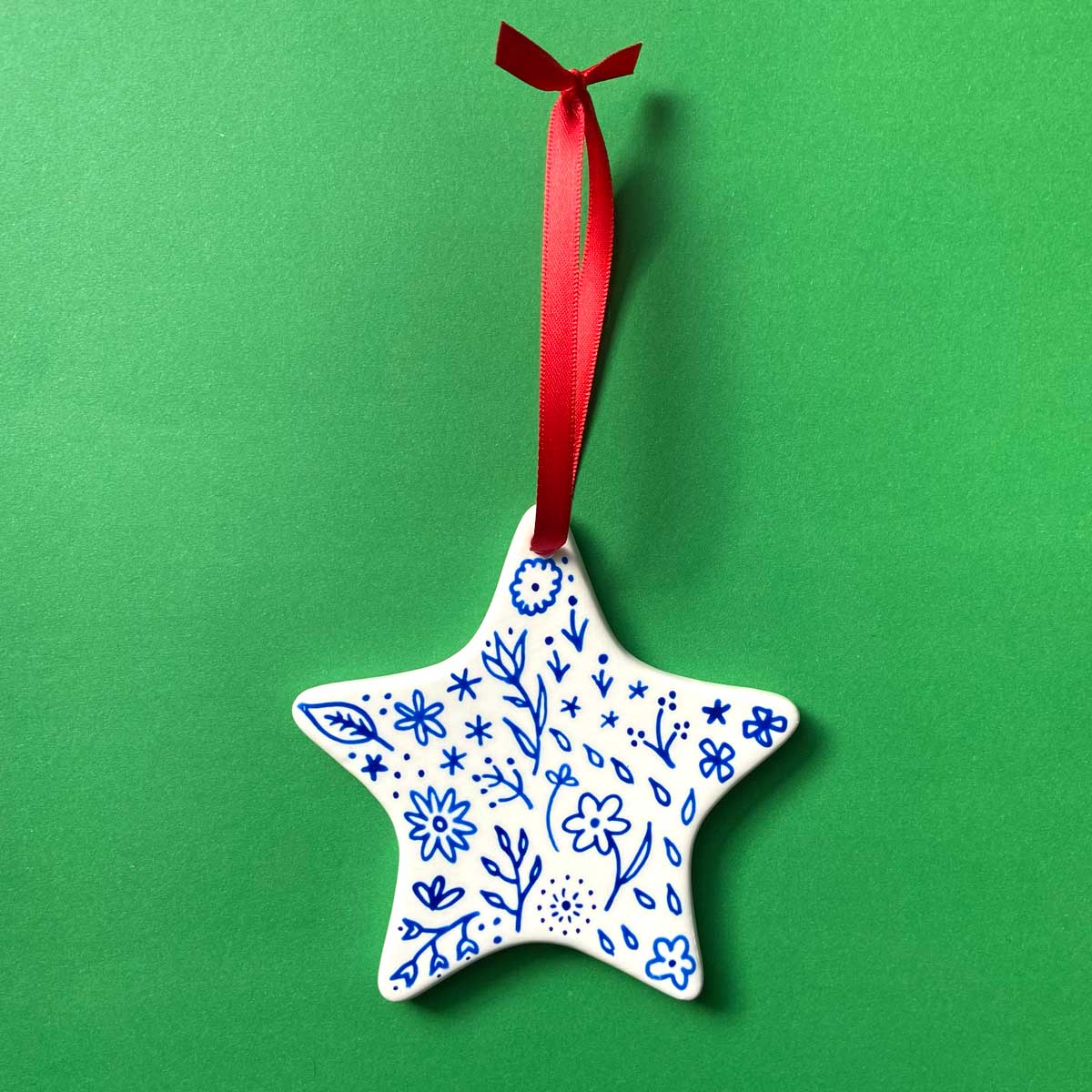 Blue Floral 2 - Hand Painted Star Ornament