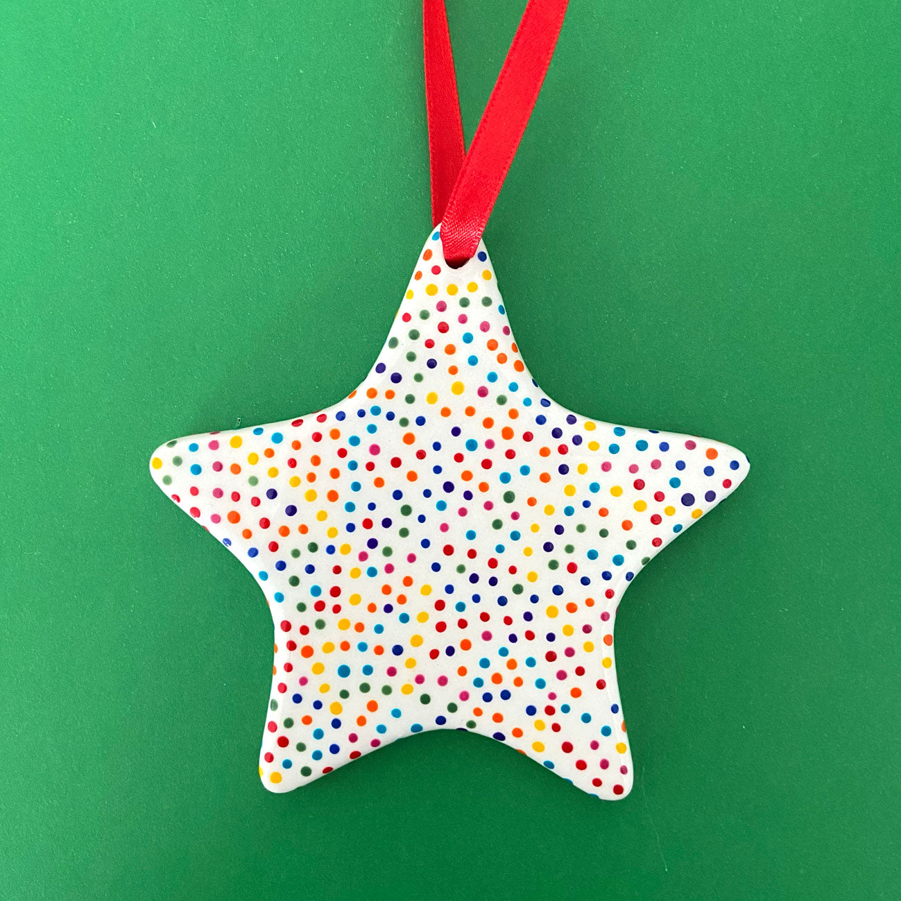 Rainbow Dot 12 - Hand Painted Star Ornament