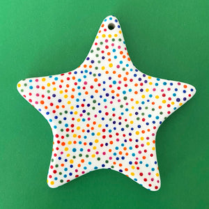 Rainbow Dot 12 - Hand Painted Star Ornament