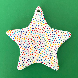 Rainbow Dot 12 - Hand Painted Star Ornament