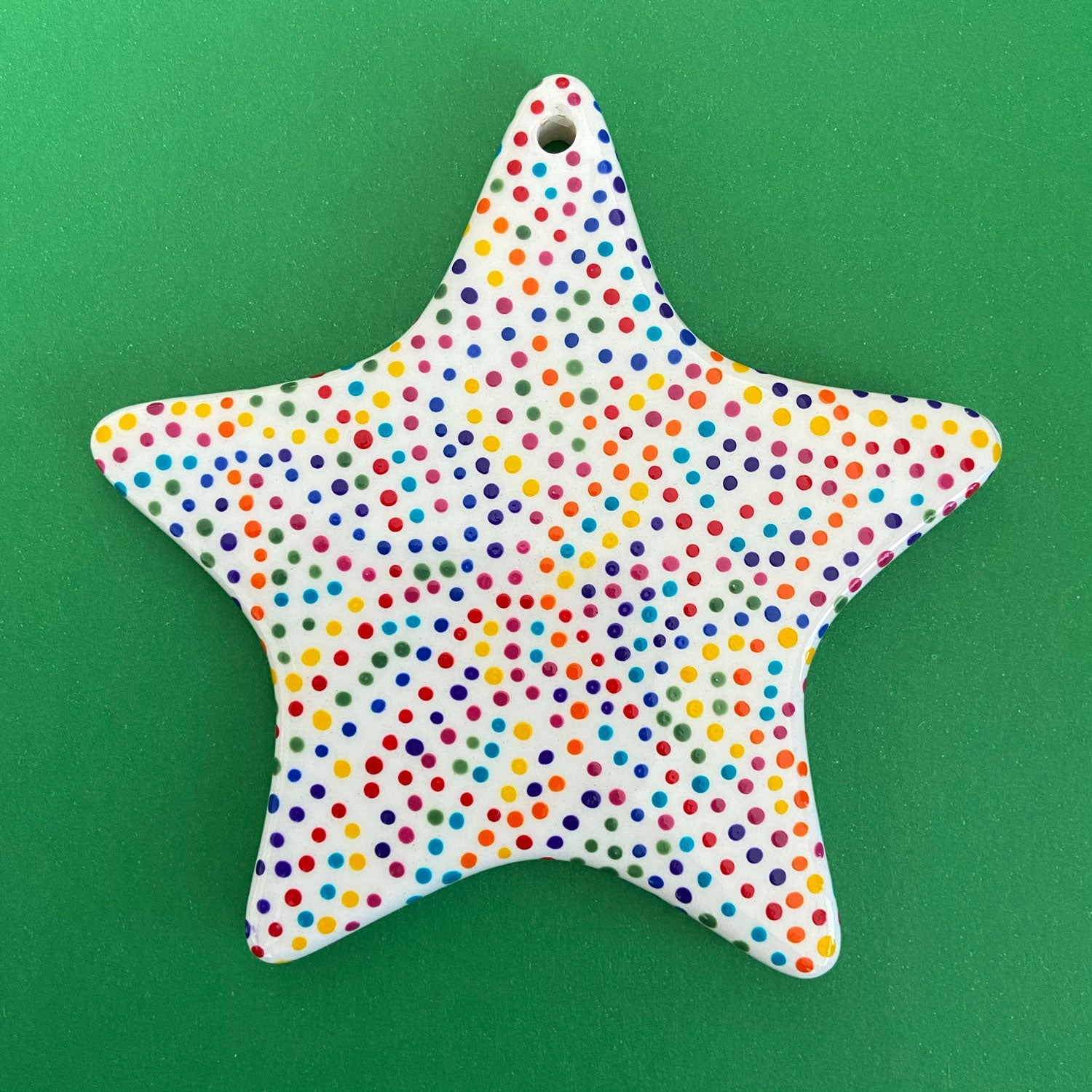Rainbow Dot 1 - Hand Painted Star Ornament