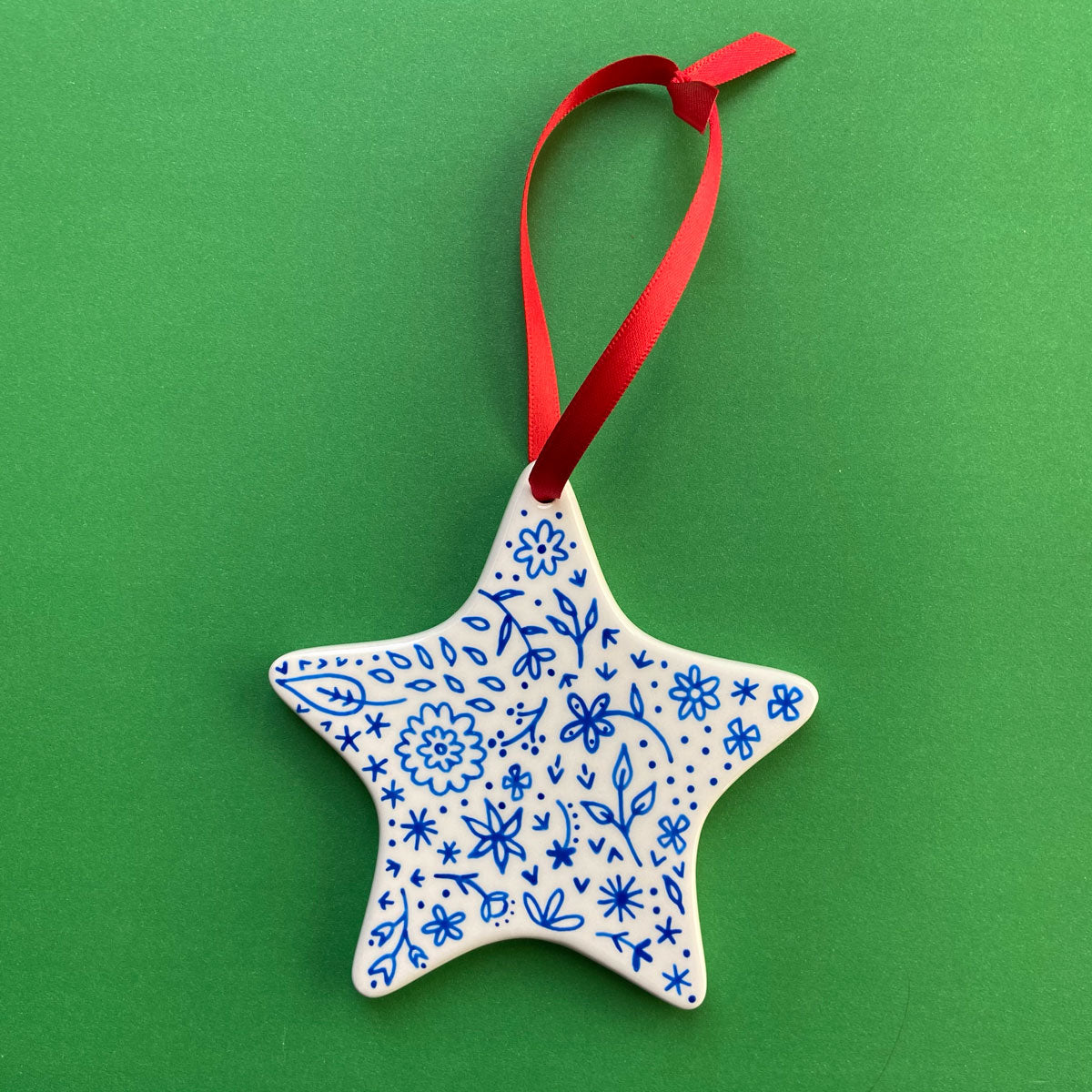 Blue Floral 2 - Hand Painted Star Ornament