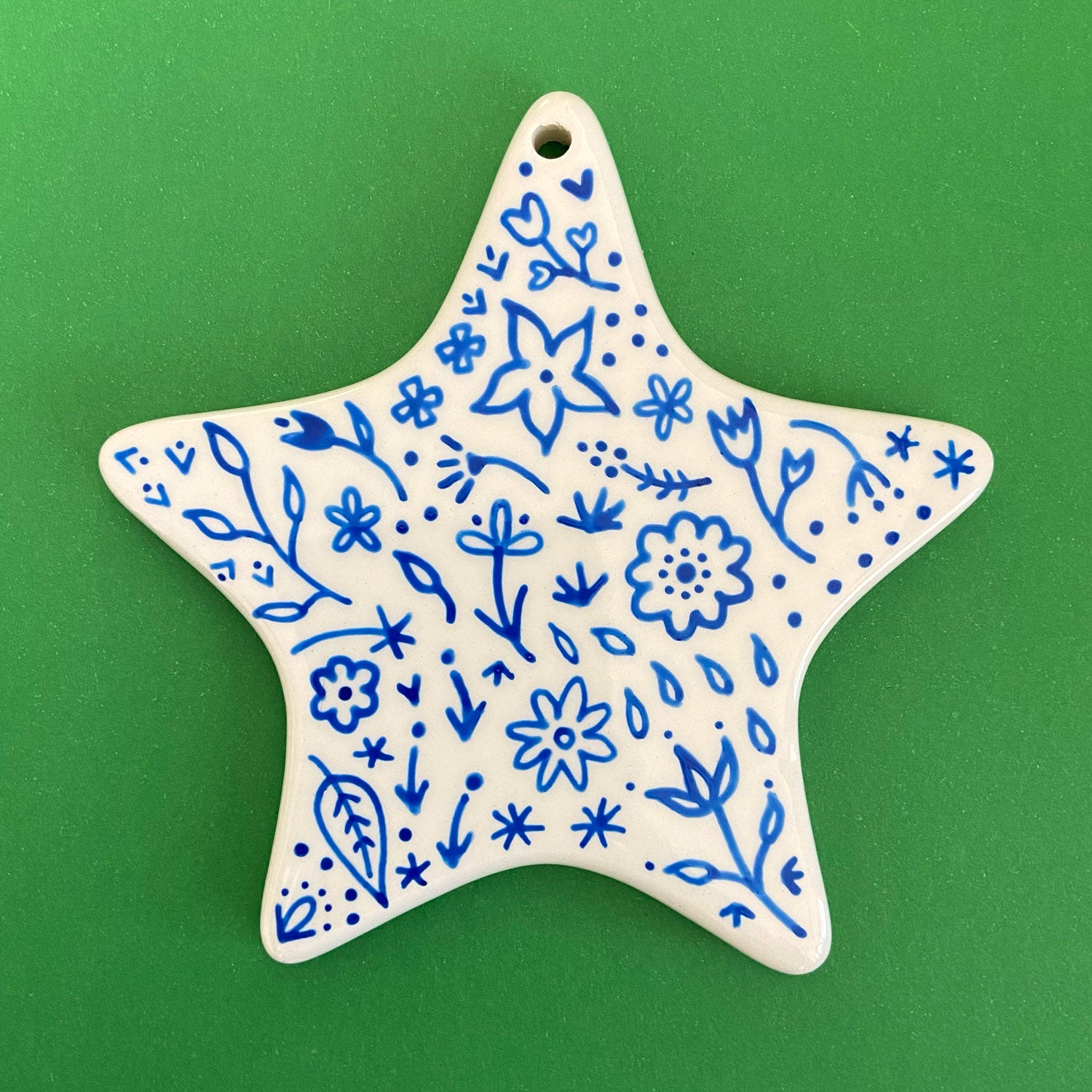 Blue Floral 2 - Hand Painted Star Ornament