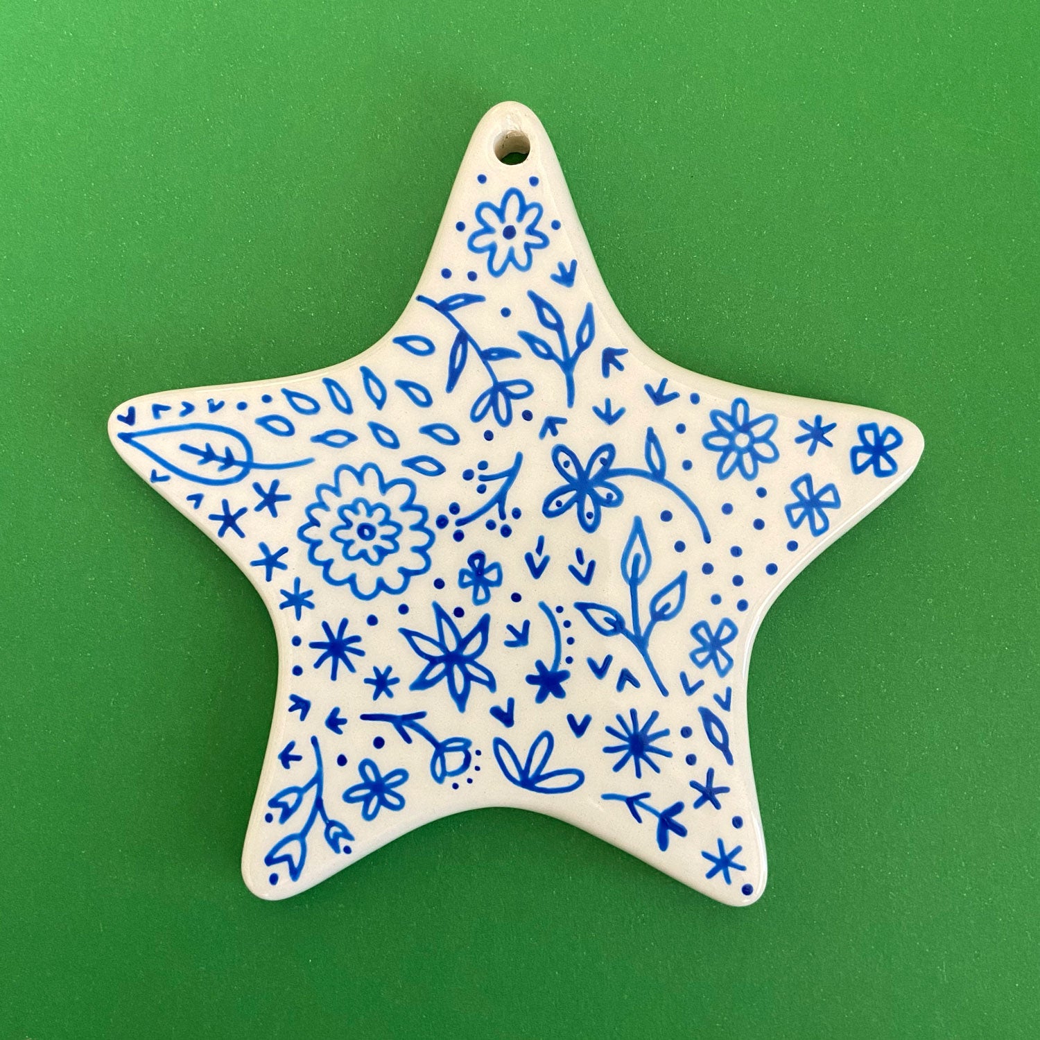 Blue Floral 2 - Hand Painted Star Ornament