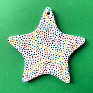 Rainbow Dot 3 - Hand Painted Star Ornament