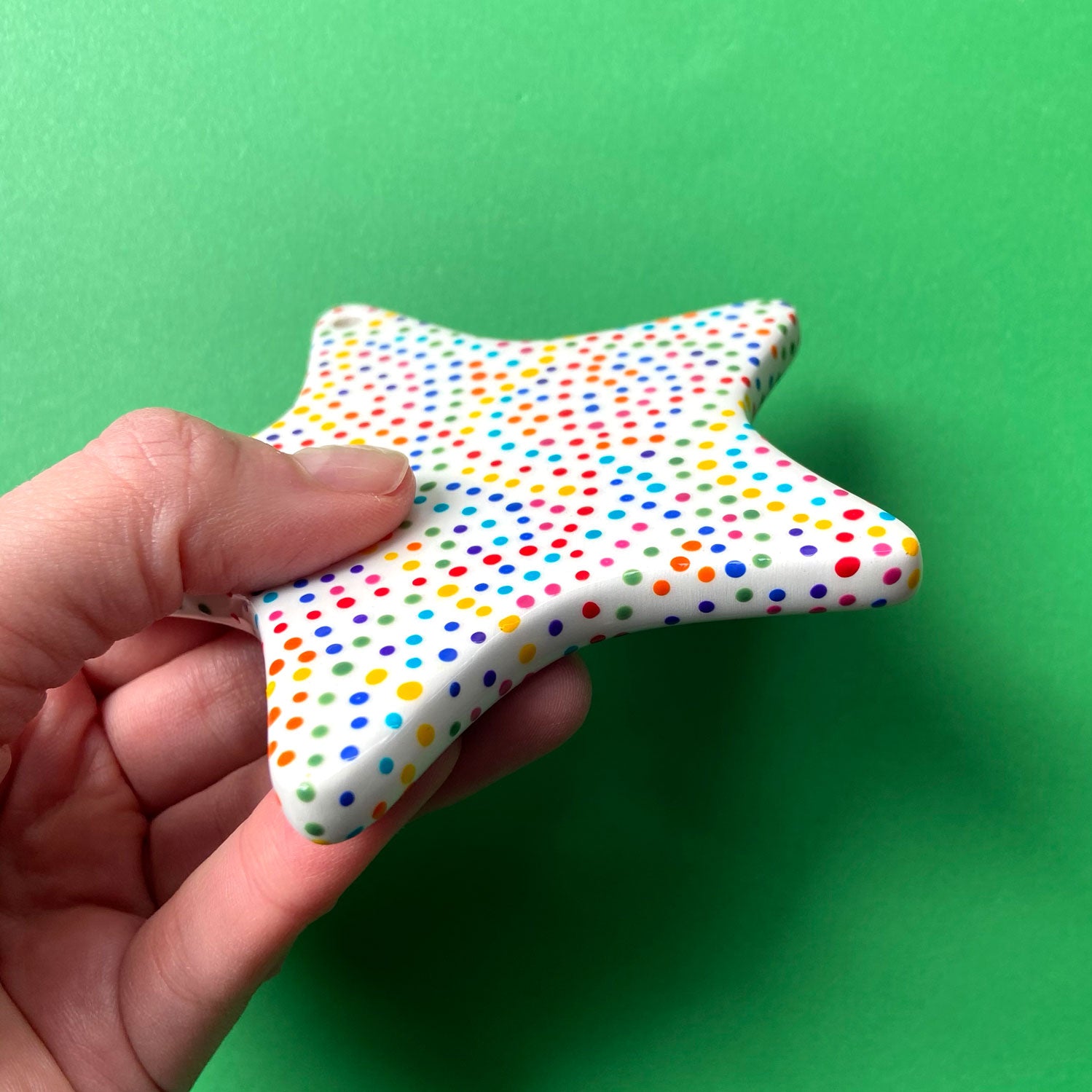 Rainbow Dot 3 - Hand Painted Star Ornament