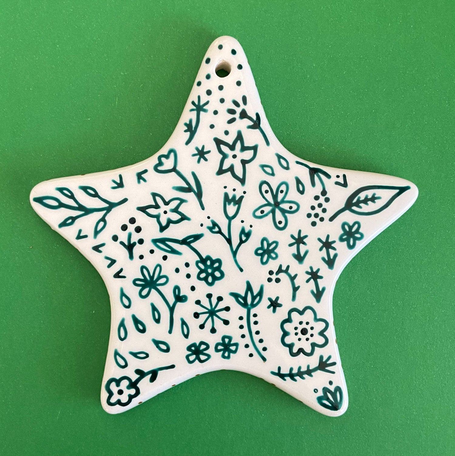 Red and Green Floral 6 - Hand Painted Star Ornament