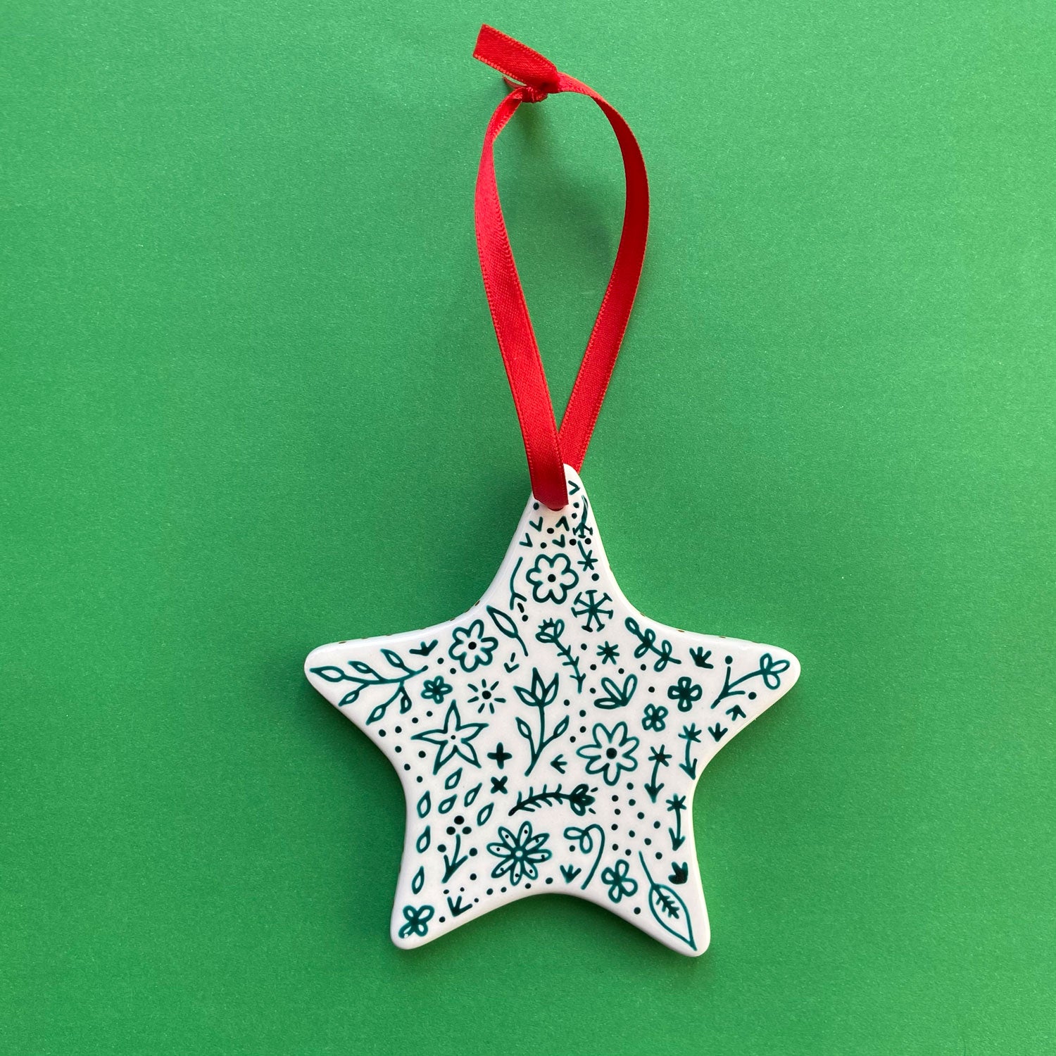 Red and Green Floral 8 - Hand Painted Star Ornament
