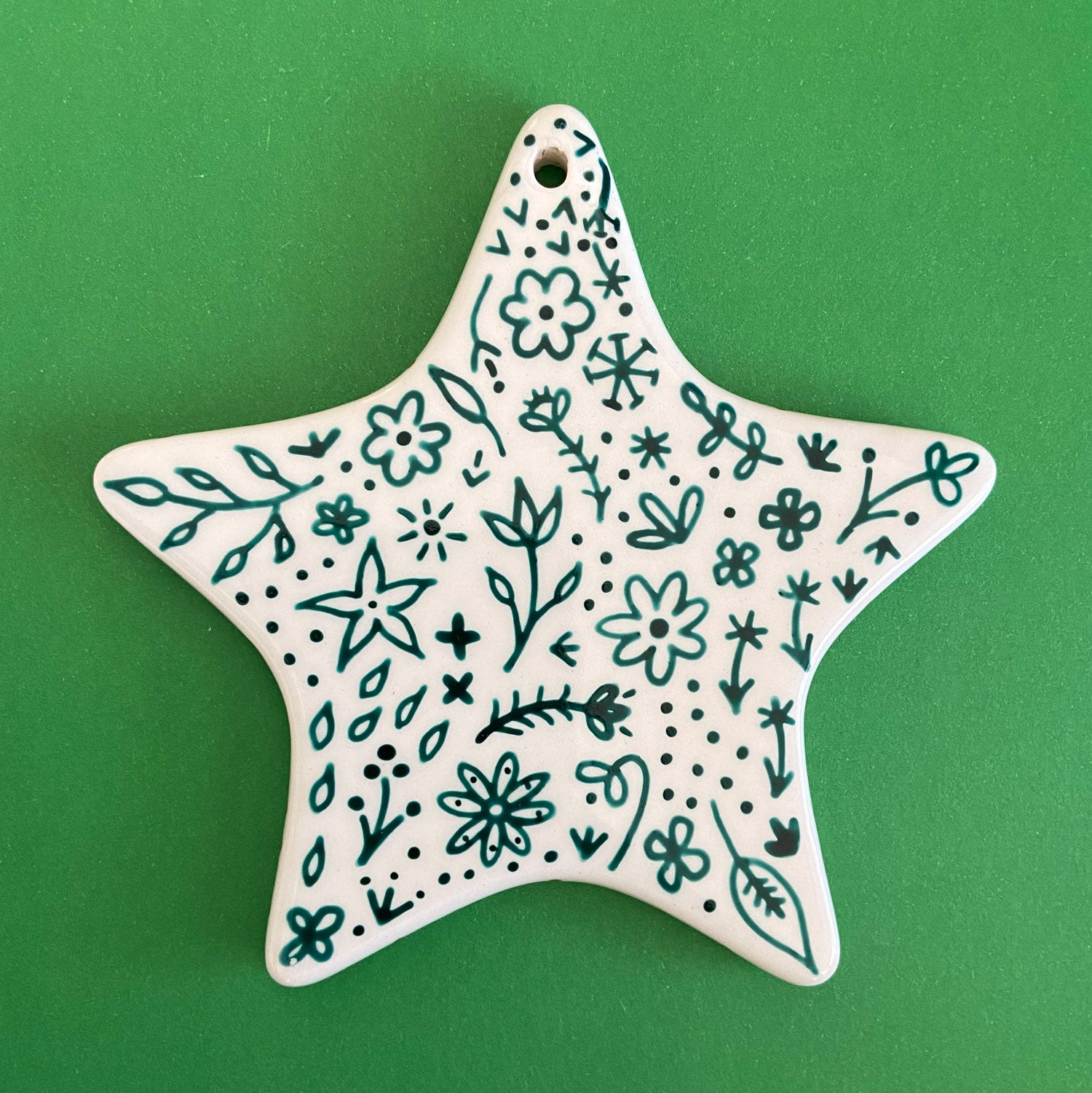 Red and Green Floral 8 - Hand Painted Star Ornament