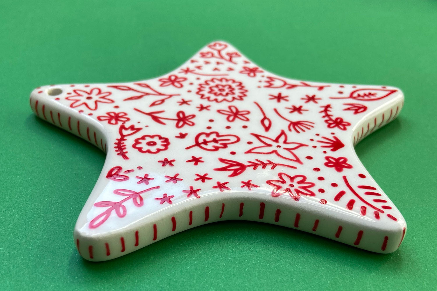 Red Floral 9 - Hand Painted Star Ornament
