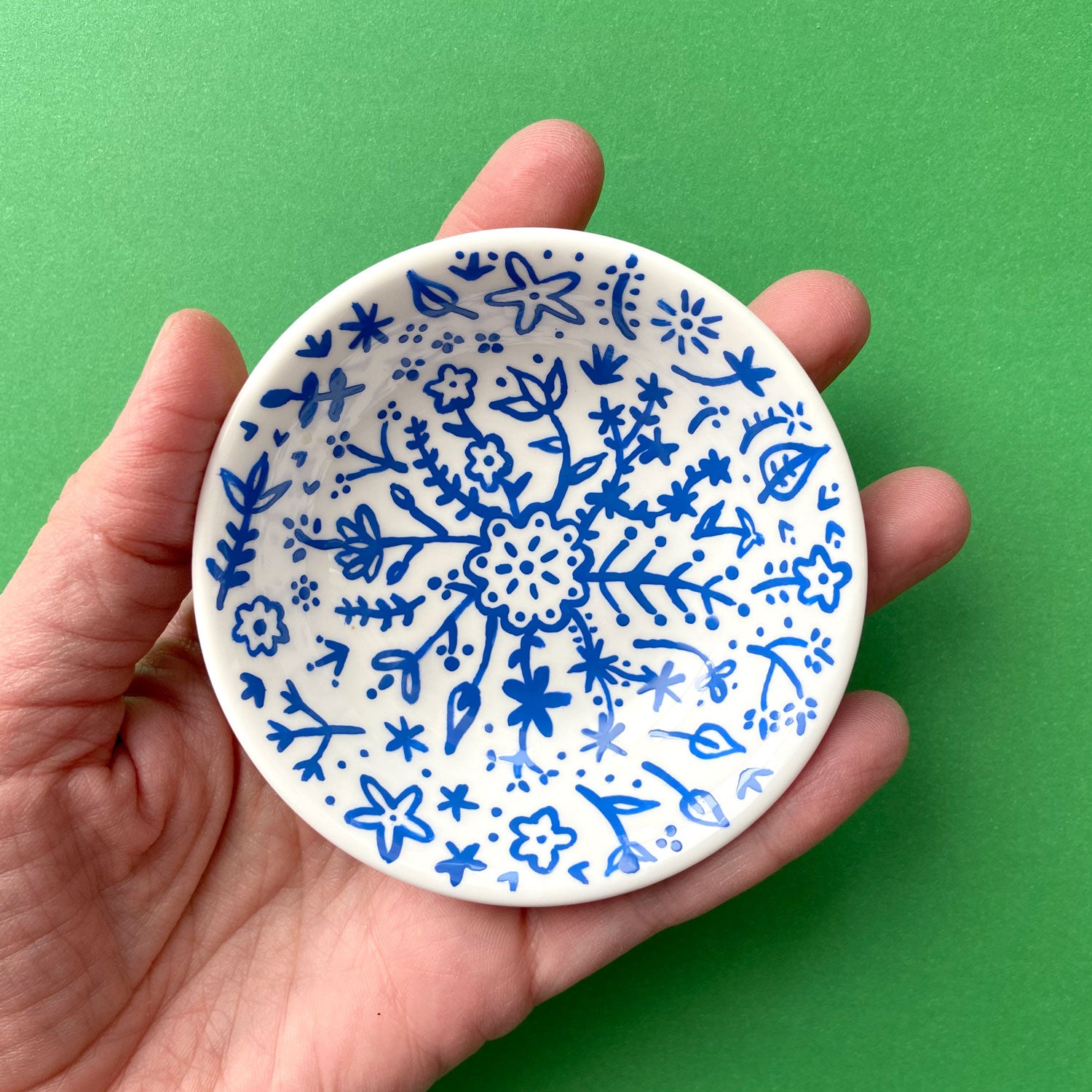 Blue Painted Flowers - Hand Painted Porcelain Round Bowl