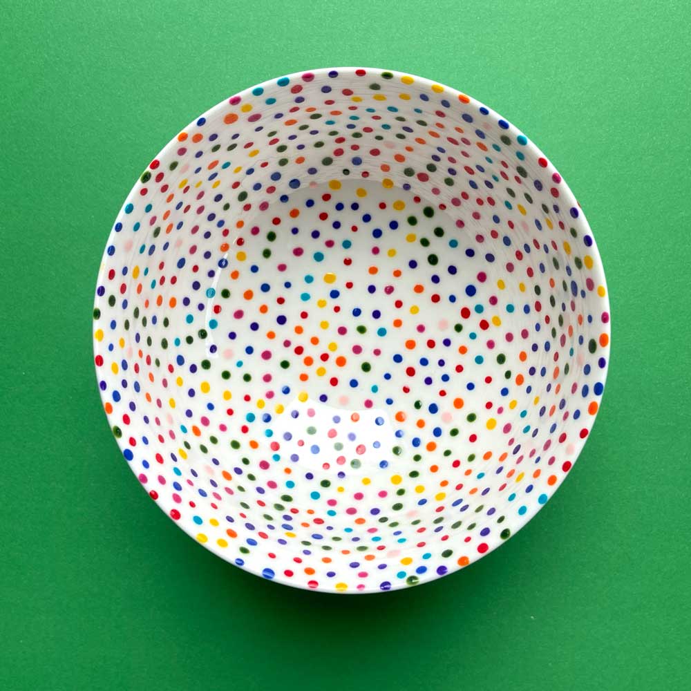 Rainbow Dot 10 - Hand Painted Porcelain Large Bowl