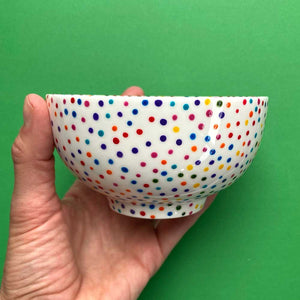 Rainbow Dot 10 - Hand Painted Porcelain Large Bowl